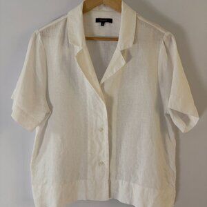 Quince 100% European Linen Short Sleeve Button Up Shirt White Medium